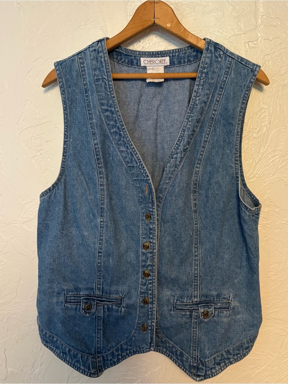 Vintage 1990s Cherokee Light Blue Denim Vest with Buttons Size M